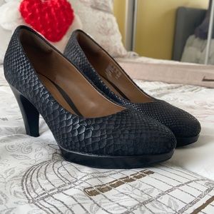 Clarks Black Suede Snakeskin Heels